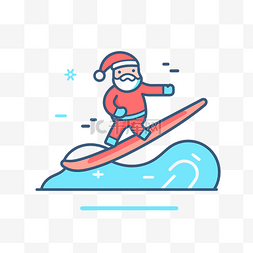 圣诞老人骑着波浪线插画 向量