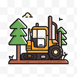 森林里有拖拉机的简单平面符号 