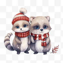 围巾雪图片_圣诞快乐庆祝可爱的浣熊和僧海豹
