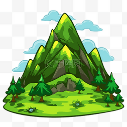 卡通线条画素材图片_绿色山剪贴画卡通山和树木png与卡