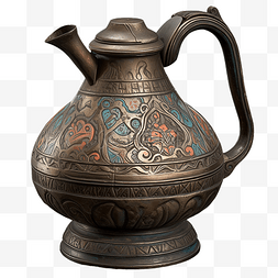 带有艺术雕花的古董铜壶的一部分