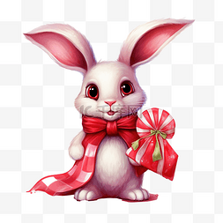 戴着红围巾带着糖果的滑稽卡通兔
