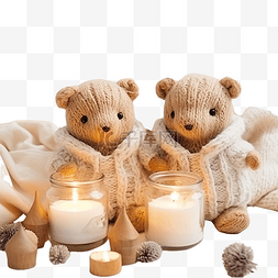 泰迪熊蜡烛针织毛衣棒棒糖和圣诞