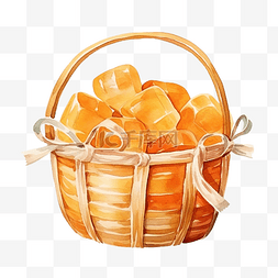 果篮上图片_水彩糖果篮 橙色玻璃篮串在绳子