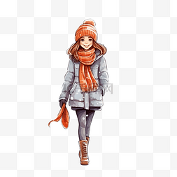 快走路图片_穿着暖和衣服的快乐的小女孩在城