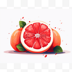 新鲜葡萄柚和切片成熟矢量图插图