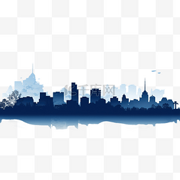 蓝色城市轮廓图片_蓝色剪影城市景观