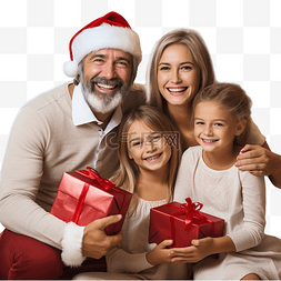 圣诞快乐图像图片_微笑的家庭分享圣诞礼物的合成图