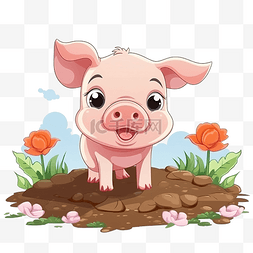 可爱的卡通猪在农场