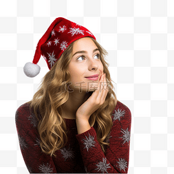戴着圣诞帽的女孩在孤立的白色上