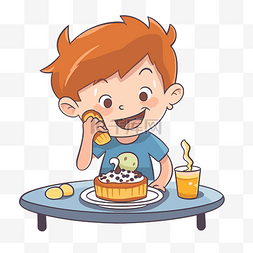 打电话男孩图片_吃剪贴画卡通男孩吃馅饼和打电话