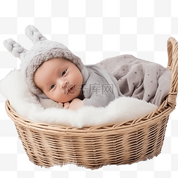 漂亮的新生男婴躺在客厅的篮子里