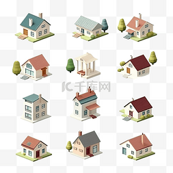 蓝色箭头图片_等距简约简约房子3D通用风景收藏