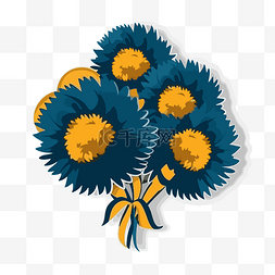 蓝色别针图片_蓝色和黄色的花花束别针剪贴画 