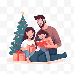 给孩子们的礼物图片_圣诞节概念家庭坐在沙发上爸爸给