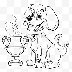 有趣杯子图片_卡通狗与狗展着色页的杯子