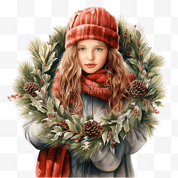 盖毯子图片_一个手里拿着圣诞花环的女孩，身