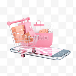 粉色营销图片_3D 手机或粉色智能手机，带店面纸