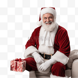 快乐的圣诞老人坐在圣诞树附近的