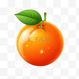 自由手绘图片_可爱的橙色水果与绿叶