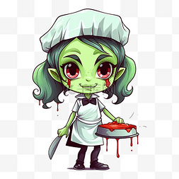 卡通女厨师人物图片_可爱的僵尸女孩厨师角色设计万圣