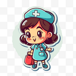 可爱的卡通护士站在蓝色背景上，
