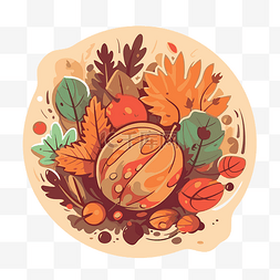 手绘插图描绘秋天的树叶剪贴画 
