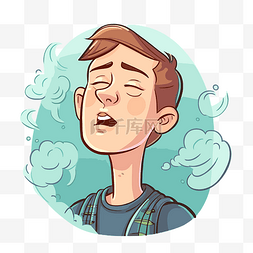 空气净化器风图片_呼吸剪贴画卡通人闻到烟味的空气