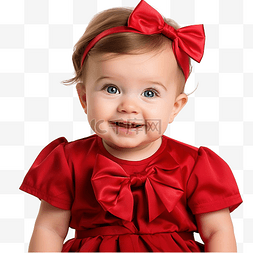 儿童礼服图片_穿着红色圣诞礼服的可爱白人女婴