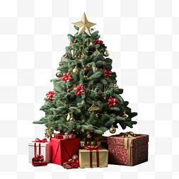 绿色的圣诞礼盒图片_圣诞组合物，圣诞树和绿色的红色