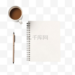 空白笔记图片_平躺的空白规划师，配有咖啡和圣