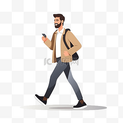 时髦的男人图片_具有智能手机行走特征的男人