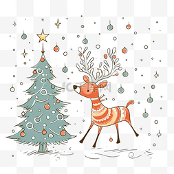 圣诞树和跳舞的驯鹿矢量图