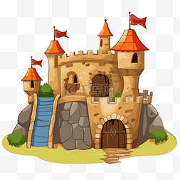 堡垒剪贴画卡通城堡，带有楼梯和