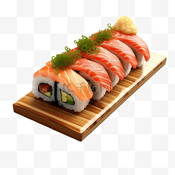 一桌子美食图片_美味寿司的 3d 插图