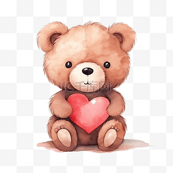 可爱棕熊图片_可爱的棕熊粉红心水彩情人节主题