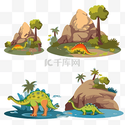 扩展图片_扩展剪贴画山卡通中的四只恐龙 