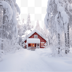 芬兰圣诞节雪冬森林里的房子