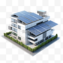 城市太阳能图片_带太阳能电池板的公寓楼的 3d 插