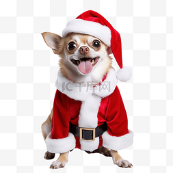 狗狗圣诞老人图片_有趣的吉娃娃狗穿着圣诞老人圣诞