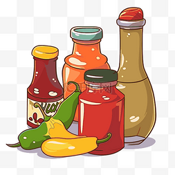 其他产品图片_调味品剪贴画各种瓶酱料与辣椒和