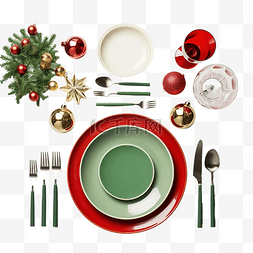平躺，圣诞餐桌布置为绿色和红色