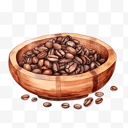 木盘中的水彩烘焙咖啡豆