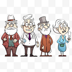 卡通老人或老年人人物着色页