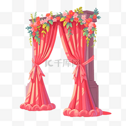红色服装窗帘的婚礼舞台