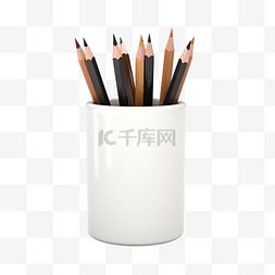 网络工具图片_办公室套装中的 3D 插图铅笔盒