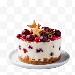 美味的圣诞芝士蛋糕，白桌上有蔓