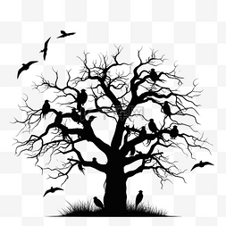 秃鹰图片_万圣节之夜，魔鬼树的轮廓，干树