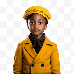 一个戴着黄色贝雷帽的黑人孩子 