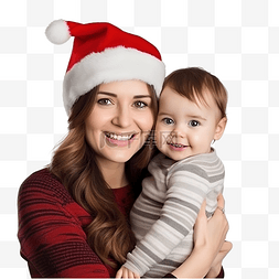 妈妈婴儿宝宝图片_快乐的妈妈和可爱的宝宝戴着圣诞